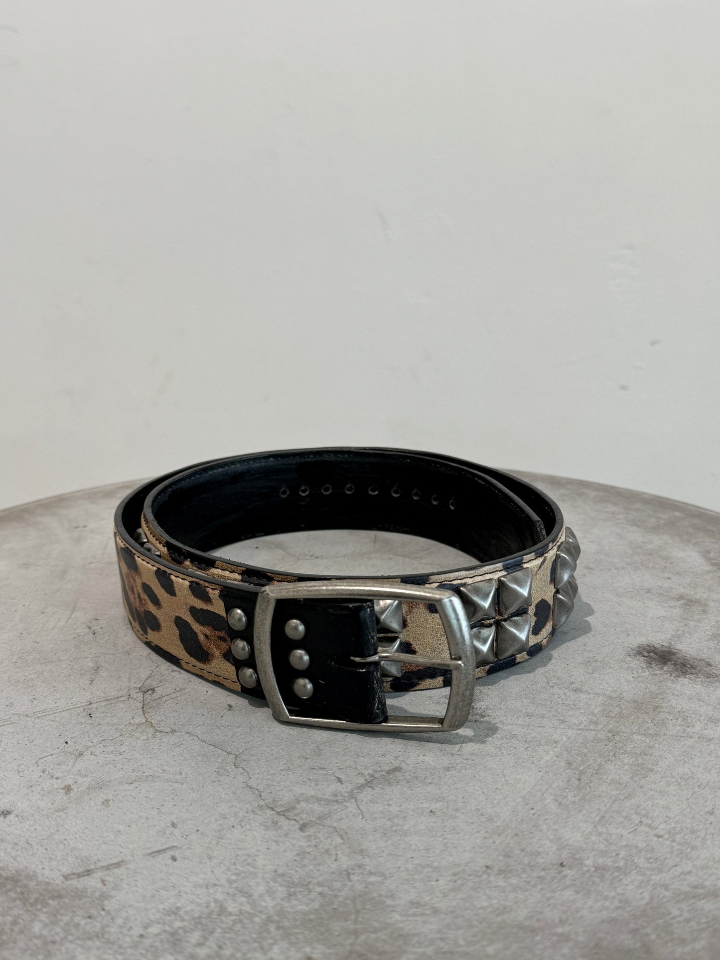 Leopard Print Studded Leather Belt