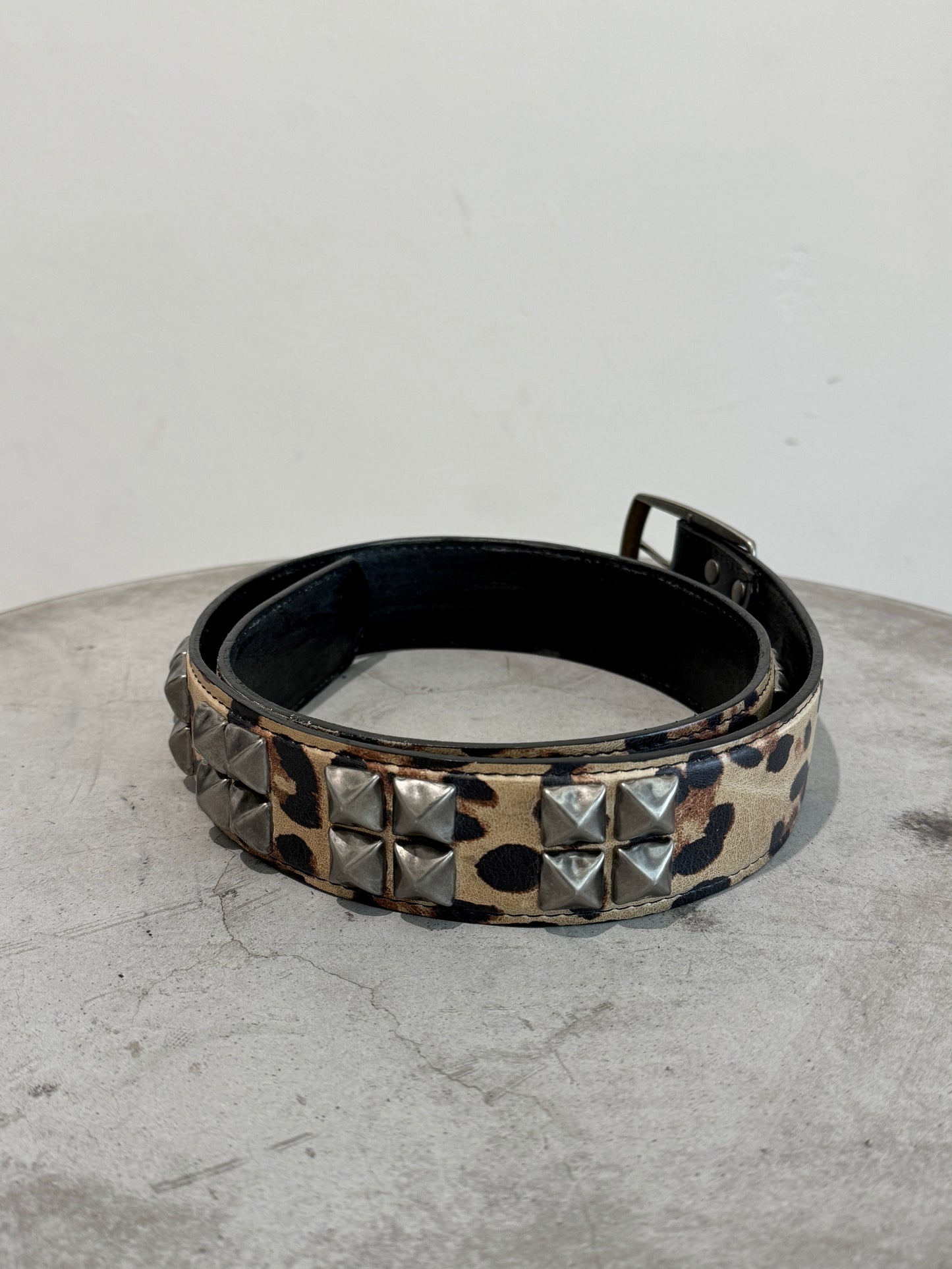 Leopard Print Studded Leather Belt