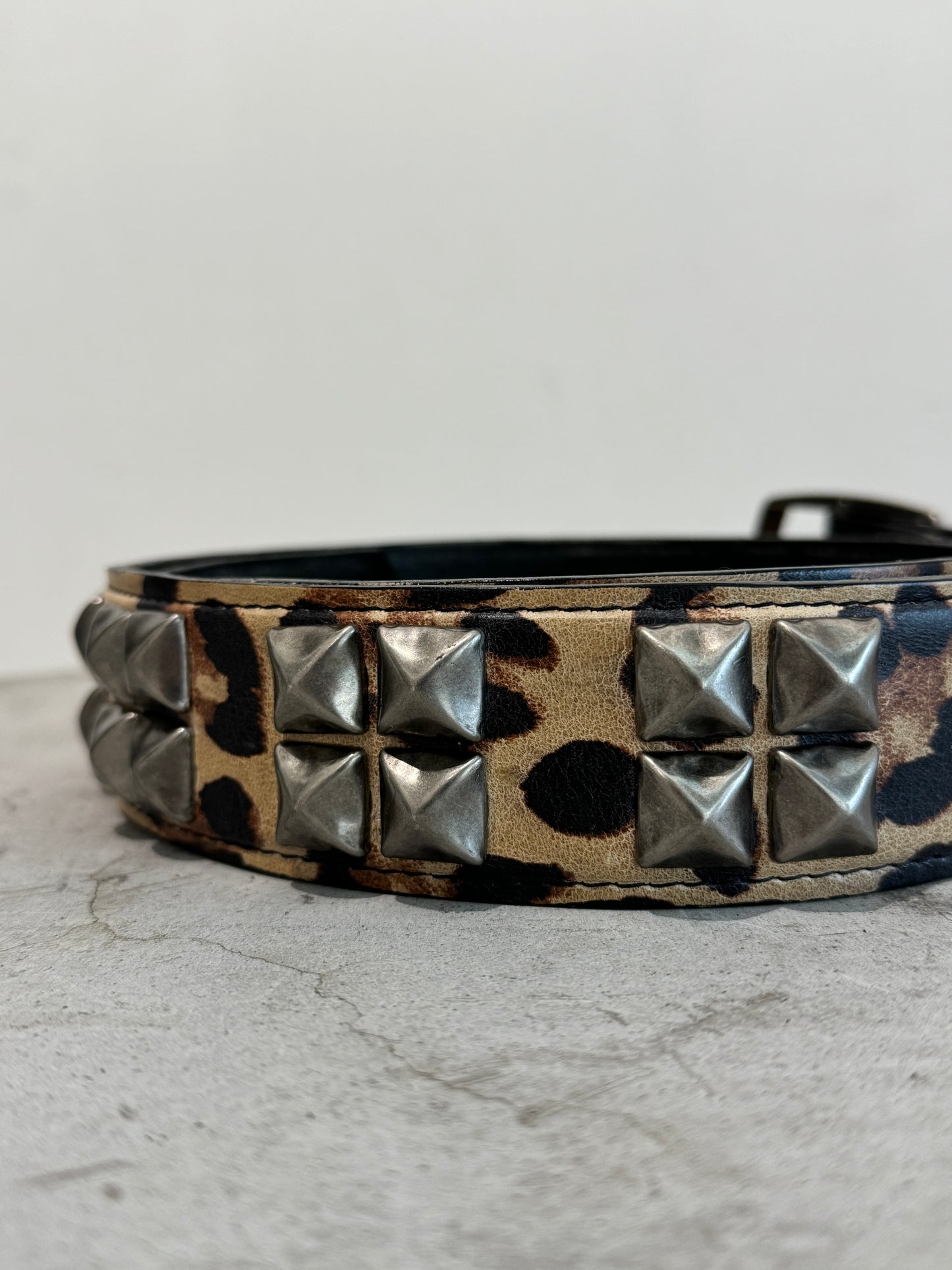 Leopard Print Studded Leather Belt