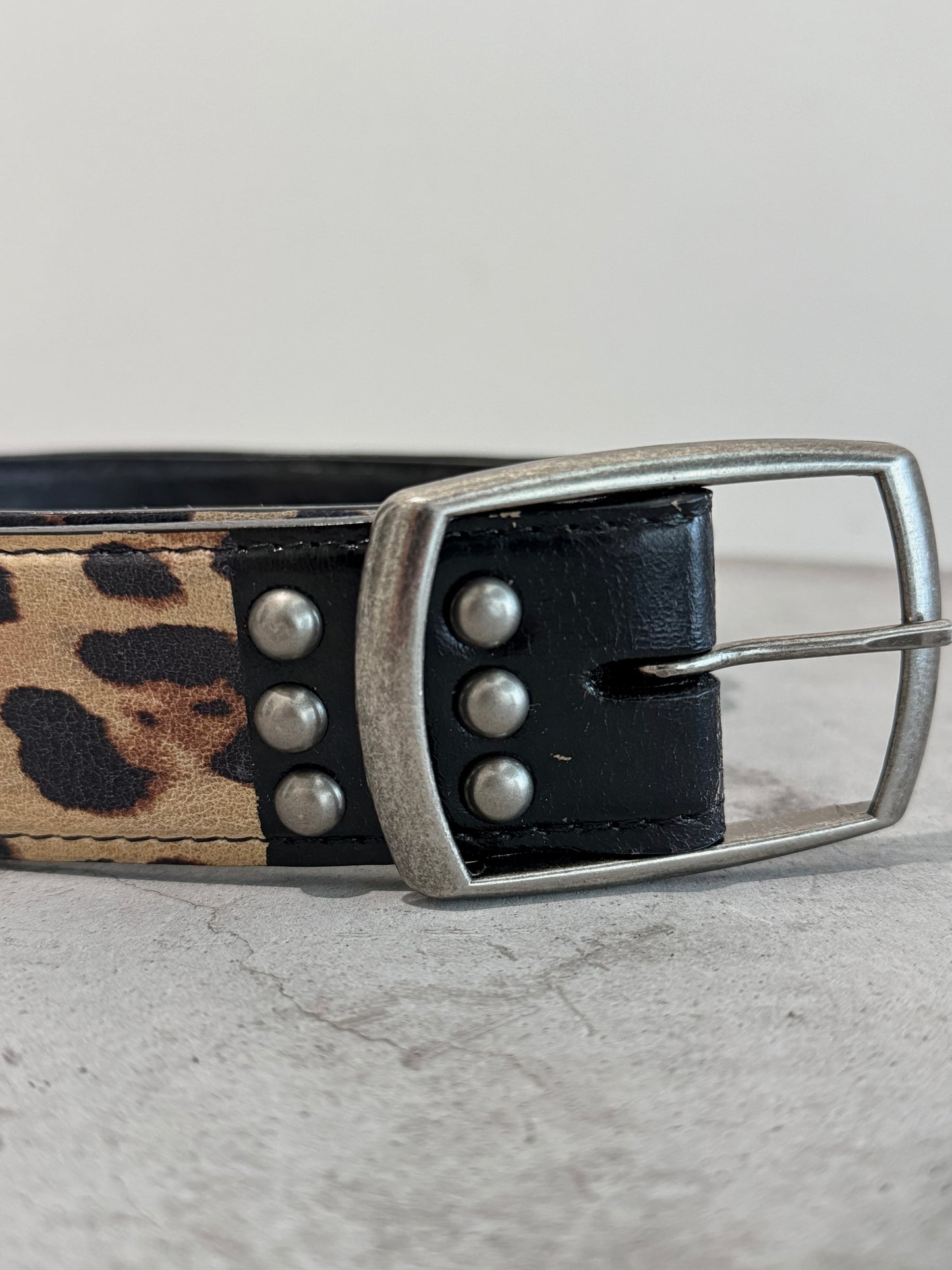 Leopard Print Studded Leather Belt