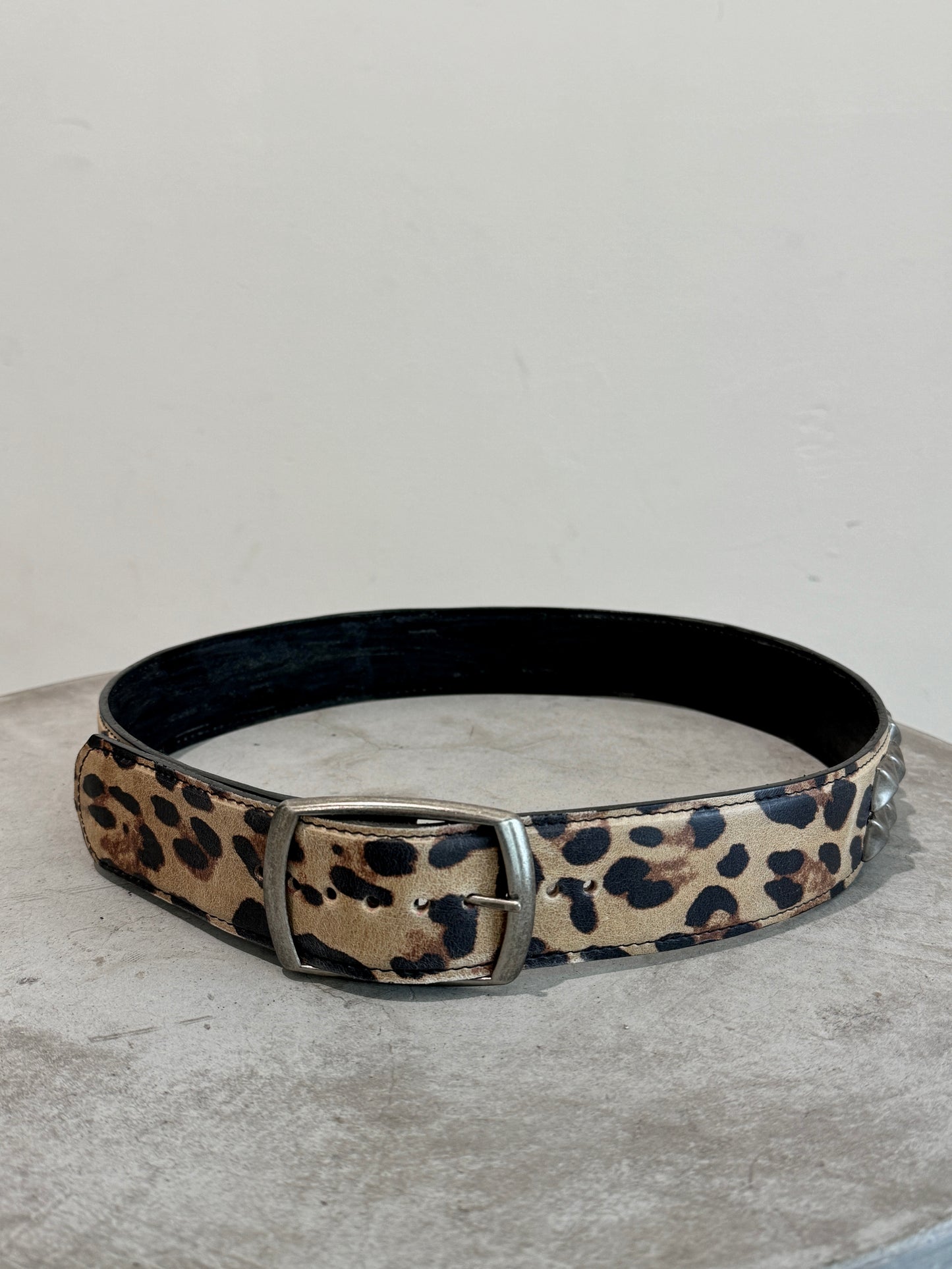 Leopard Print Studded Leather Belt