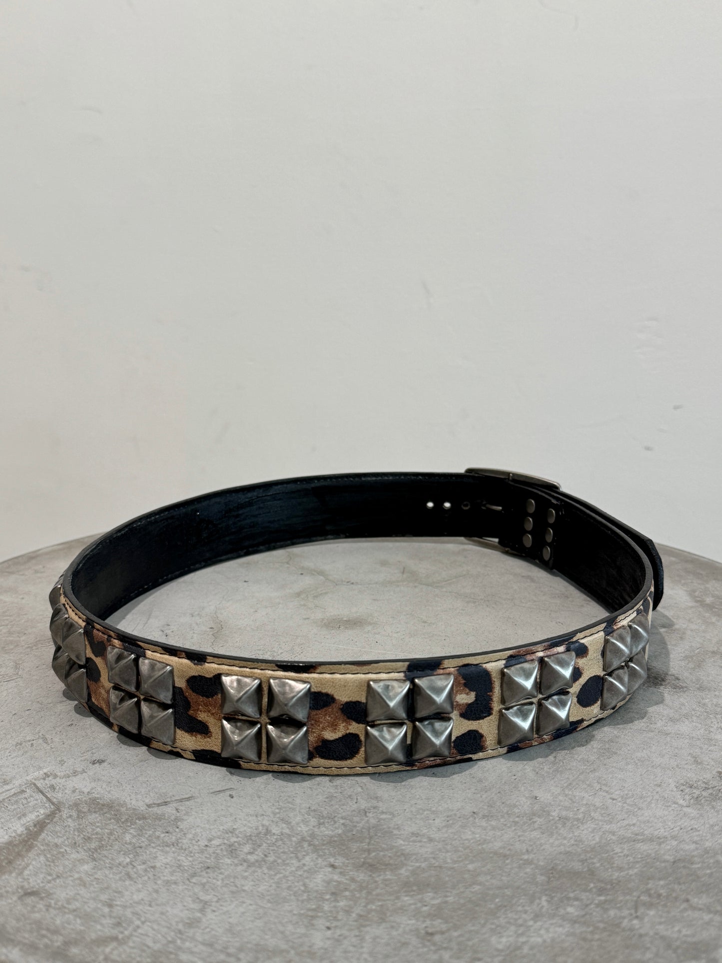 Leopard Print Studded Leather Belt