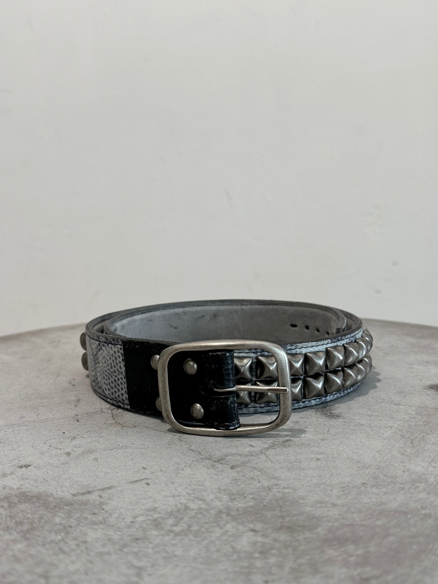 Snakeskin Print Studded Belt