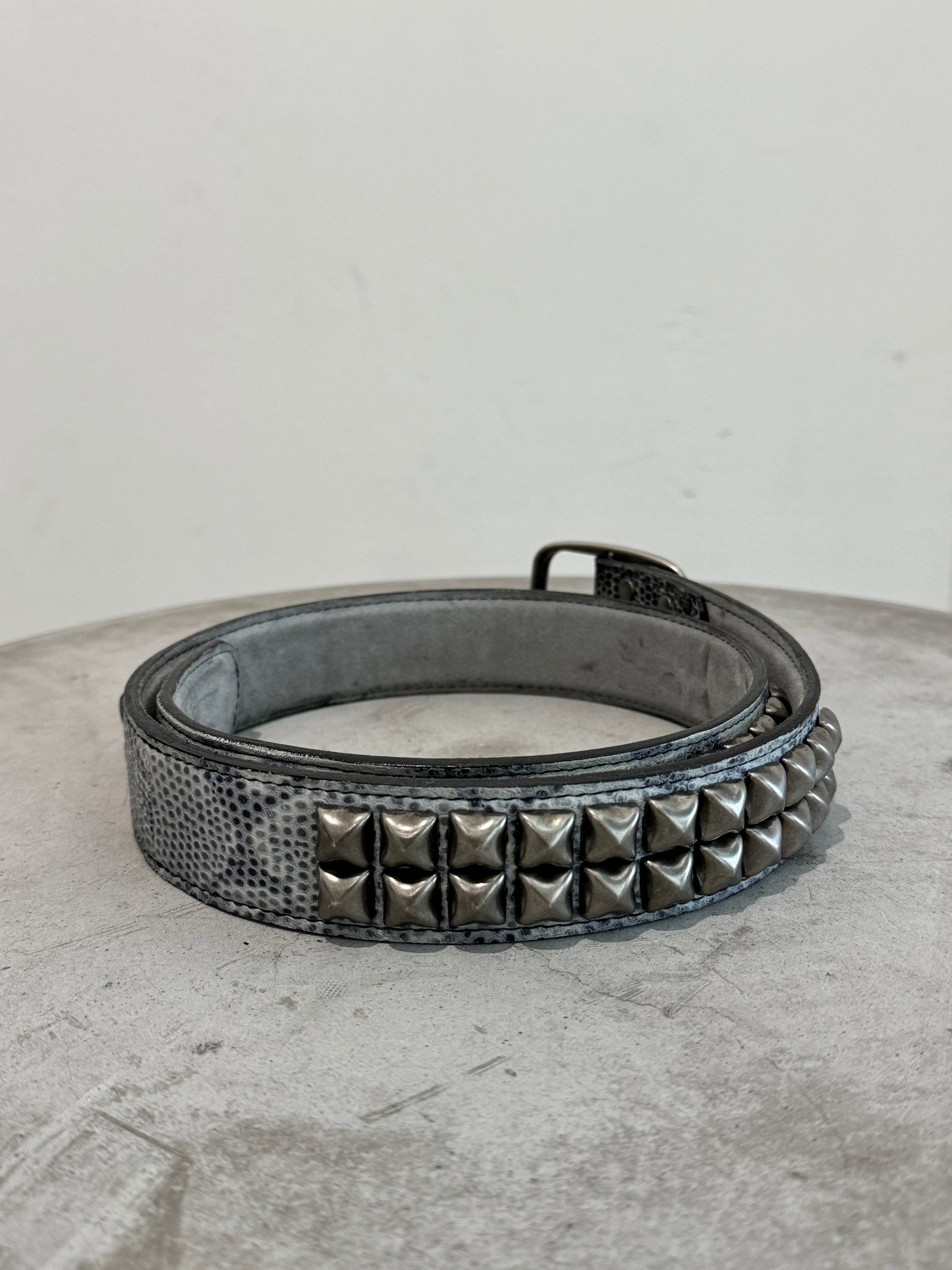 Snakeskin Print Studded Belt