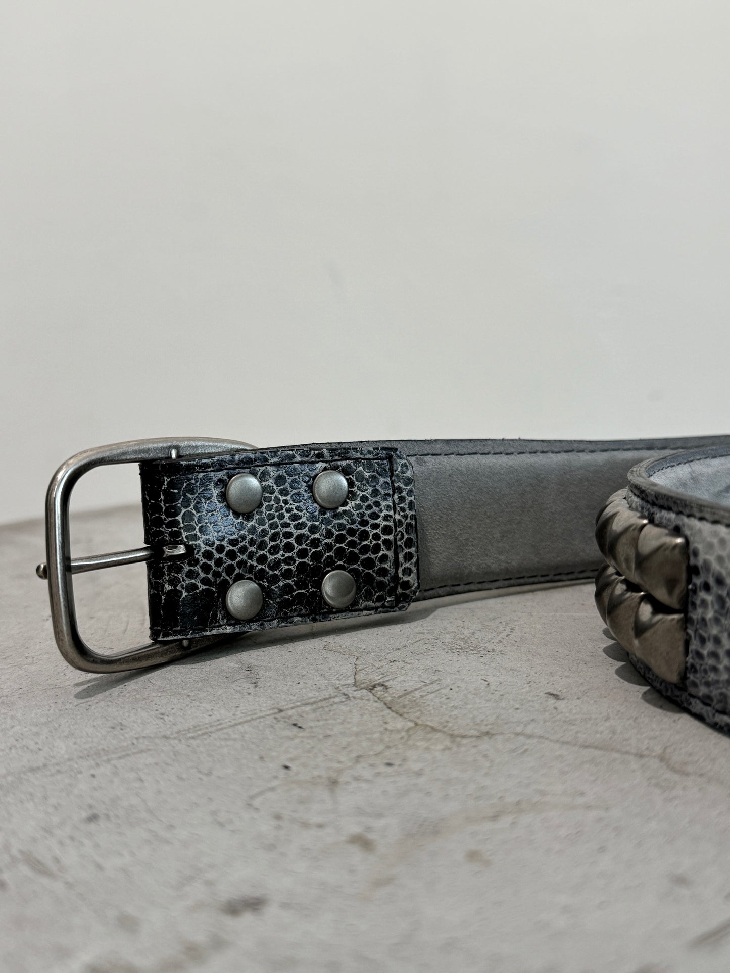 Snakeskin Print Studded Belt