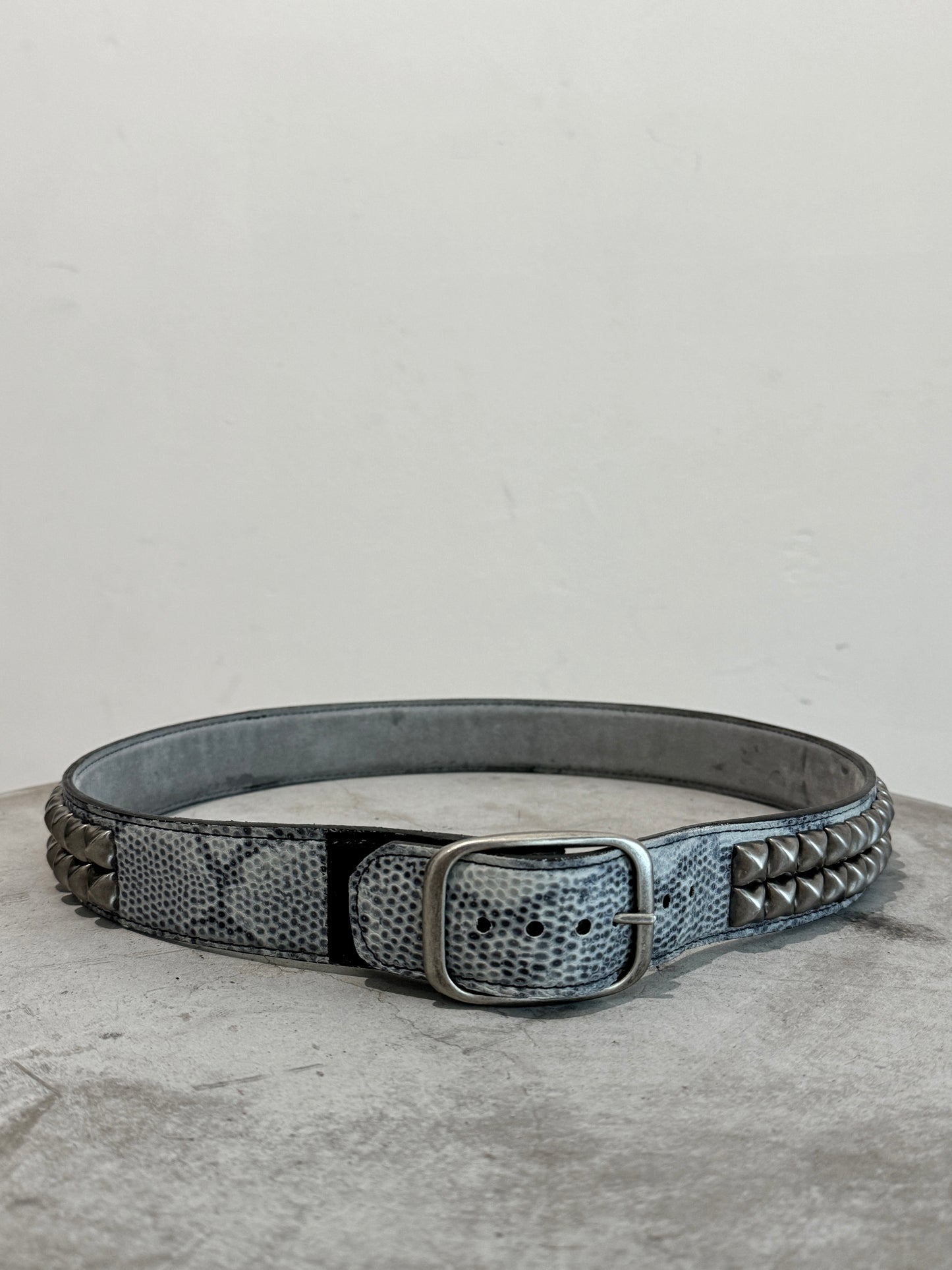 Snakeskin Print Studded Belt