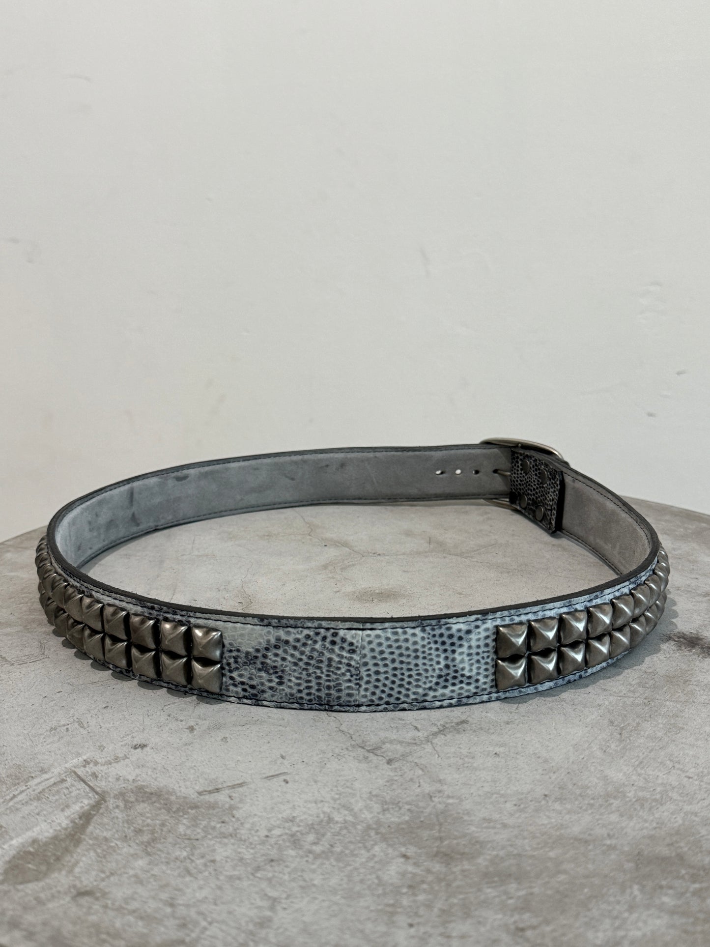 Snakeskin Print Studded Belt